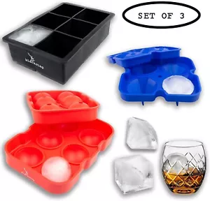 Blackstag Silicone Moulds Ice Cube Trays - Makes Cubes, Sphere/Ball & Diamond - Picture 1 of 5