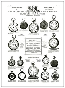 ANTIGUO CATÁLOGO VICTORIANO ILUSTRACIÓN DE RELOJES DE BOLSILLO REIMPRESIÓN DE PÓSTER A3 - Imagen 1 de 1