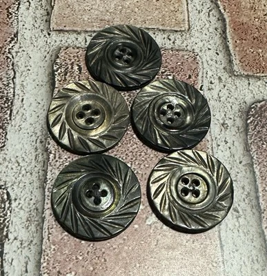 5 Abalone Etched 4 holed Buttons With Swirl Design - Image 1 of 4