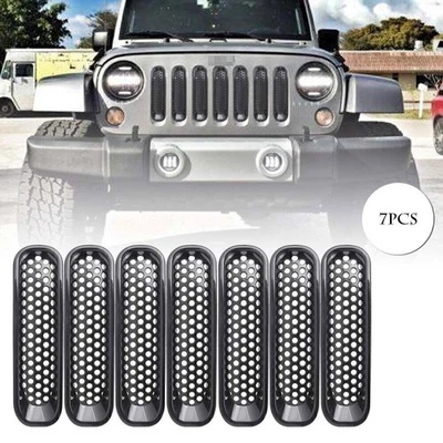 For Jeep Wrangler Jk 2007-2017 7pcs Mesh Insert Grill Trim Grilles Cover Abs - Image 1 of 4