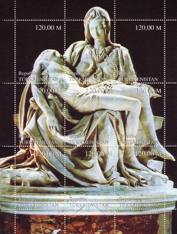 Turkmenistán 1999 "LA PIETA" (The Pity) por MICHELANGELO Hoja Compuesta (9) MNH Foto 1 de 1