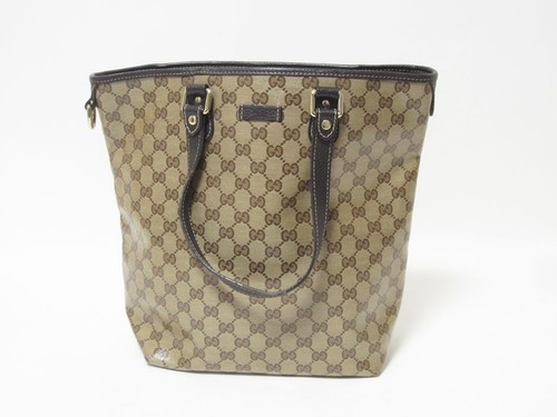 Gucci Borsa Tote Bag Gg Rivestita Tela Beige Marrone Scuro Outlet 265693 Usata