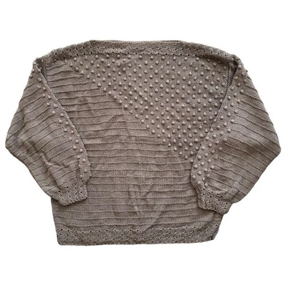 Vintage Handgestrickter Damen Pullover 80er Baumwolle Größe L Beige Cappuccino - Bild 1 von 4