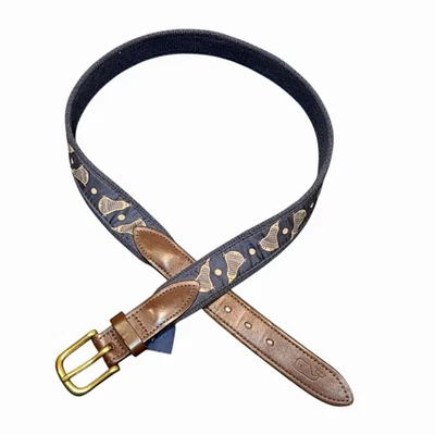 Cinturón de red cruzada de lona y cuero azul marino Vineyard Vines de Shep & Ian para hombre talla 30 Foto 1 de 4
