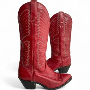 Texas Red Leather Western Cowboy Cowgirl Boots Women's 6.5 M  NO TARIFF FEE - Bild 1 von 14