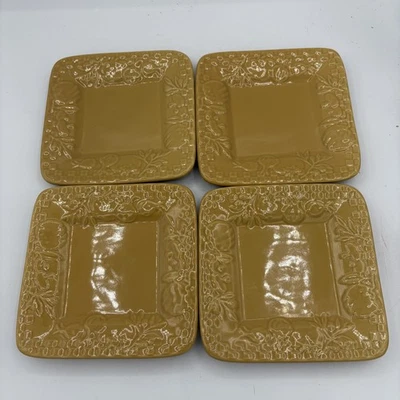 Signature Housewares Stoneware Salad Plates Set 4 Square Embossed 6" Wheat Gold - Image 1 of 4