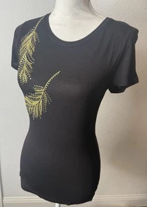INC International Concepts Women's Black Short Sleeve Gold Leaf T-Shirt SZ XS - Picture 1 of 4