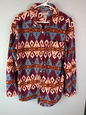 Рубашка мужская флисовая Wrangler большая бордовая ацтекская вестерн на пуговицах спереди геометрическая - Изображение 1 из 4