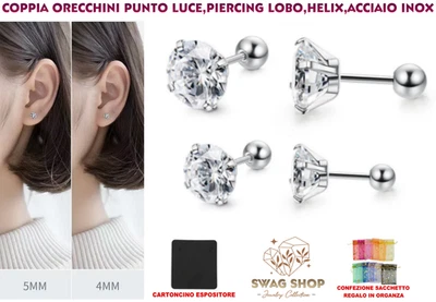 orecchini punto luce lobo helix piercing acciaio inox barra dritta argento - Immagine 1 di 4