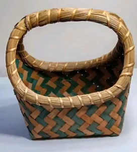 Vintage Wicker Basket 12x8 By 13" Tall Heavy Duty Multi Colored - Picture 1 of 12
