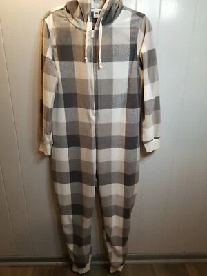 Old Navy Women's L Gray White  Plaid Fleece  3/4 Zip One Pc Pajamas Cozy Cabin - Image 1 of 4
