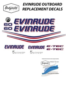 EVINRUDE E-TEC 60hp Red and Dk Blue set outboard replacement decals - Picture 1 of 1