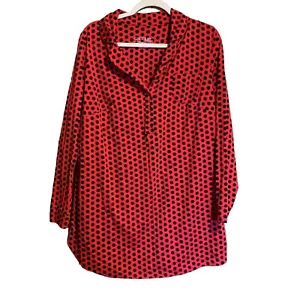 Cacique Sleepwear 14 16 Multicolor Red Black Polka Dot Sleep Shirt Cotton Pajama - Picture 1 of 4