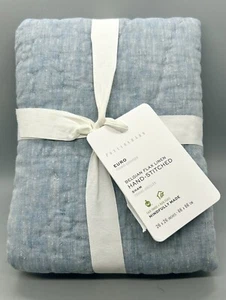 Pottery Barn Belgian Flax Linen EURO Sham, Quilted Hand-Stitched ~ Chambray Blue - Picture 1 of 9