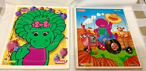 Lot Vintage Playskool Barney Dinosaur Baby Bop Wooden Puzzle Ages 2-5 - Picture 1 of 3