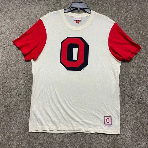 Ohio State Buckeyes Shirt Mens Medium Red White Short Sleeve Retro Mitchell Ness Cover