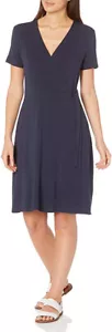 Amazon Essentials Women's Cap-Sleeve Faux-Wrap Dress Navy L - Picture 1 of 5