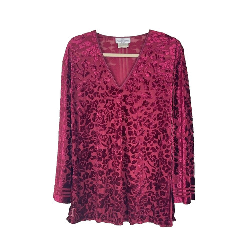Camicetta media donna Valentino Intimo vintage top velluto floreale manica lunga rosso