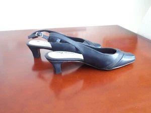 7WW WOMEN EASY STREET FAUX LEATHER SLING BACK DARK NAVY SMALL HEEL SHOES - Bild 1 von 7