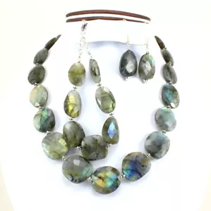 Necklace Earrings Bracelet Natural Labradorite Gemstone 925 Sterling Silver - Picture 1 of 6