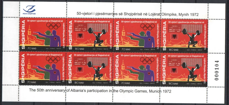 Albania 2022. Juegos Olímpicos Munich 50. aniversario. HOJA COMPLETA - ¡Alto valor nominal! MNH (**) Foto 1 de 1
