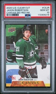 2020 Upper Deck Clear Cut Jason Robertson Canvas Red Ink RC Auto /21 PSA 10 Gem - Picture 1 of 2