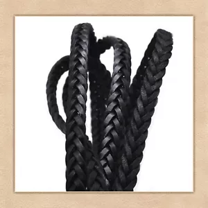 Flat Braided Genuine Leather Cord for Bracelet Making 12.5x6 mm, Black - 1.1 Yd - Picture 1 of 7