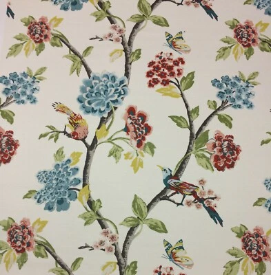 BALLARD DESIGNS IDA CORAL FLORAL BIRD BUTTERFLY MULTIUSE FABRIC 1.5 YARD 54"W - Image 1 of 4