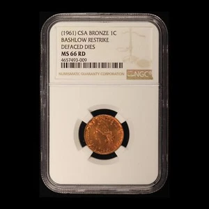 (1961) CSA Bronze 1c Bashlow Restrike Defaced Dies NGC MS66 RD - Free Ship US - Picture 1 of 3