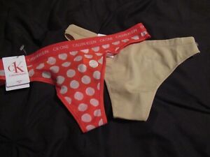 2 Red Dot Sheer & Nude Calvin Klein QD3790 & QD3544 Thong Panties *NEW* XS $30