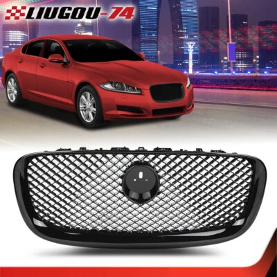 Rejilla de malla superior delantera negra brillante apta para Jaguar XF XFR 2012-2014 con emblema Foto 1 de 4