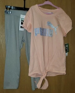 PUMA girls Puma Girls Apricot Blush 2 Piece Set MEDIUM 8-10 Logo Shirt & Legging - Picture 1 of 6