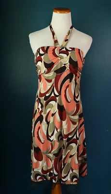 Vintage Y2K I.N. San Francisco Halter Neck Psychedelic Retro Print Tulle Dress M - Image 1 of 4