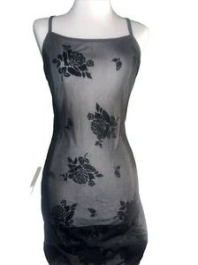 Vintage Sheer Black Mesh Lingerie Dress w/ Velvet Rose Applique Medium - Picture 1 of 4