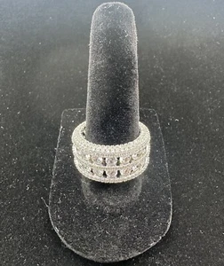 Icy Size 8 VVS1 Moissanite Trendy Hip Hop Ring Silver Plated Unisex Fully Iced - Picture 1 of 7