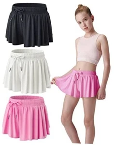 3 Pack Girls Flowy Shorts with Spandex Liner 2-in-1 Medium Pink/White/Black - Picture 1 of 7
