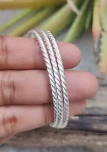 Solid 925 Sterling Silver Twisted Set Of 3 Silver Bangles Handmade Jewelry Cuff - Picture 1 of 10