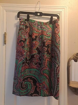 Falda vintage Carlisle multicolor seda cachemira aspecto envolvente hasta la rodilla talla 8 Foto 1 de 2