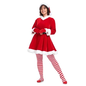 5 pz Costumi Babbo Natale Set Costume Claus con Cappello di Natale Guanti Bianchi - Foto 1 di 7