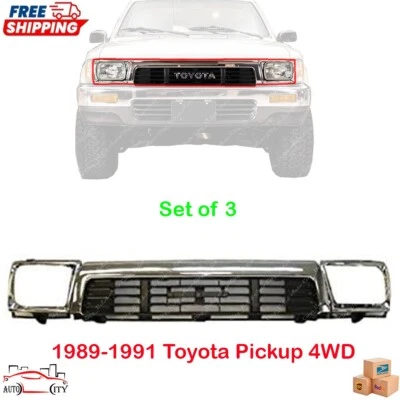 New Grille and Headlight Door Left Right Set 3Pc For 1989-1991 Toyota Pickup 4WD - Image 1 of 4
