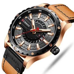 Curren Mens Watches Quartz Date Luminous Waterproof Vintage Genuine Leater Watch - Picture 1 of 18