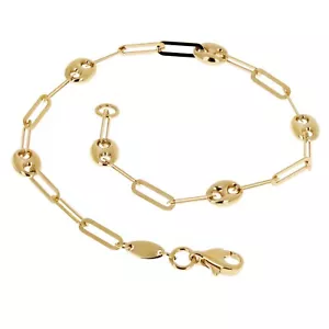 Bracciale Maglia Oro Giallo Cavo Italiano 14k Ovale & Carta Clip 7" 5mm 2,5 grammi - Foto 1 di 4