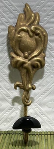 Vintage Goldtone Pressed Metal and Curved Black Glass Coat Hook Single Hook - Picture 1 of 7