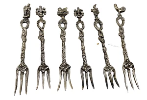 Vintage UGO Bellini Cake Pastry Forks x6 Made in Italy Stamped Ornate - Picture 1 of 13
