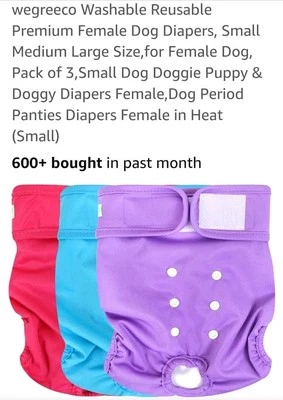 New Wegreeco Washable  Reusable Premium Dog Diapers, Female Sz M Pk Of 3 - Image 1 of 3