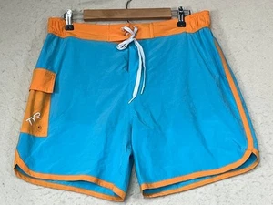 TYR Swim Shorts Blue Orange  Surfer Beach Casual Men's Size Large Drawstring  - Picture 1 of 7