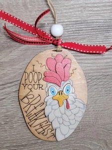 Handbemalter lasergeschnittener Weihnachtsschmuck aus Holz Crazy Chicken - Bild 1 von 1