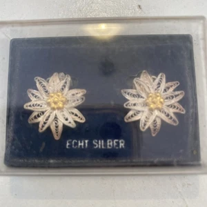 ECHT SILBER GESPONNEN STERLINGSILBER 925 VERMIEL Figur Pedal Blume Pierce Ohrring - Bild 1 von 13