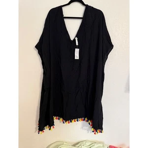 Swim By Cacique Black Swim Cover Up Tassel Trim Plus Size Women's 26 / 28 - Picture 1 of 5