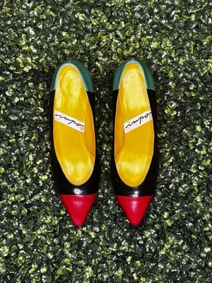 Zapatos de tacón IMPO VINTAGE abstractos rojos amarillos verdes bloques de colores TALLA US 9B 28 Foto 1 de 4